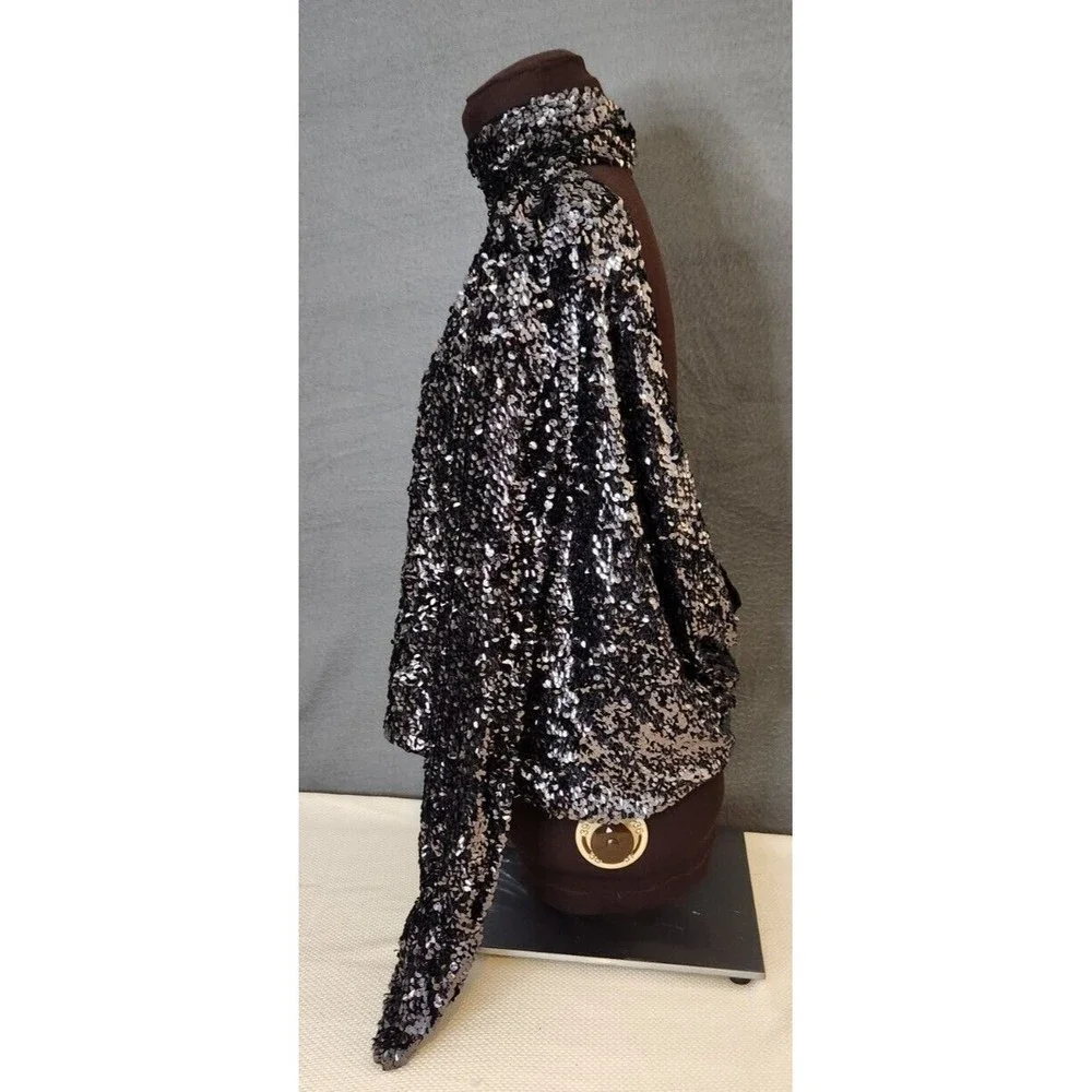 Free People‎ Moonstruck Black Sequin Open Back Top Womens Size Small Long Sleeve